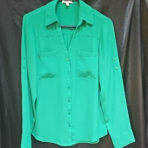 Express Vibrant Green Button-Down Shirt